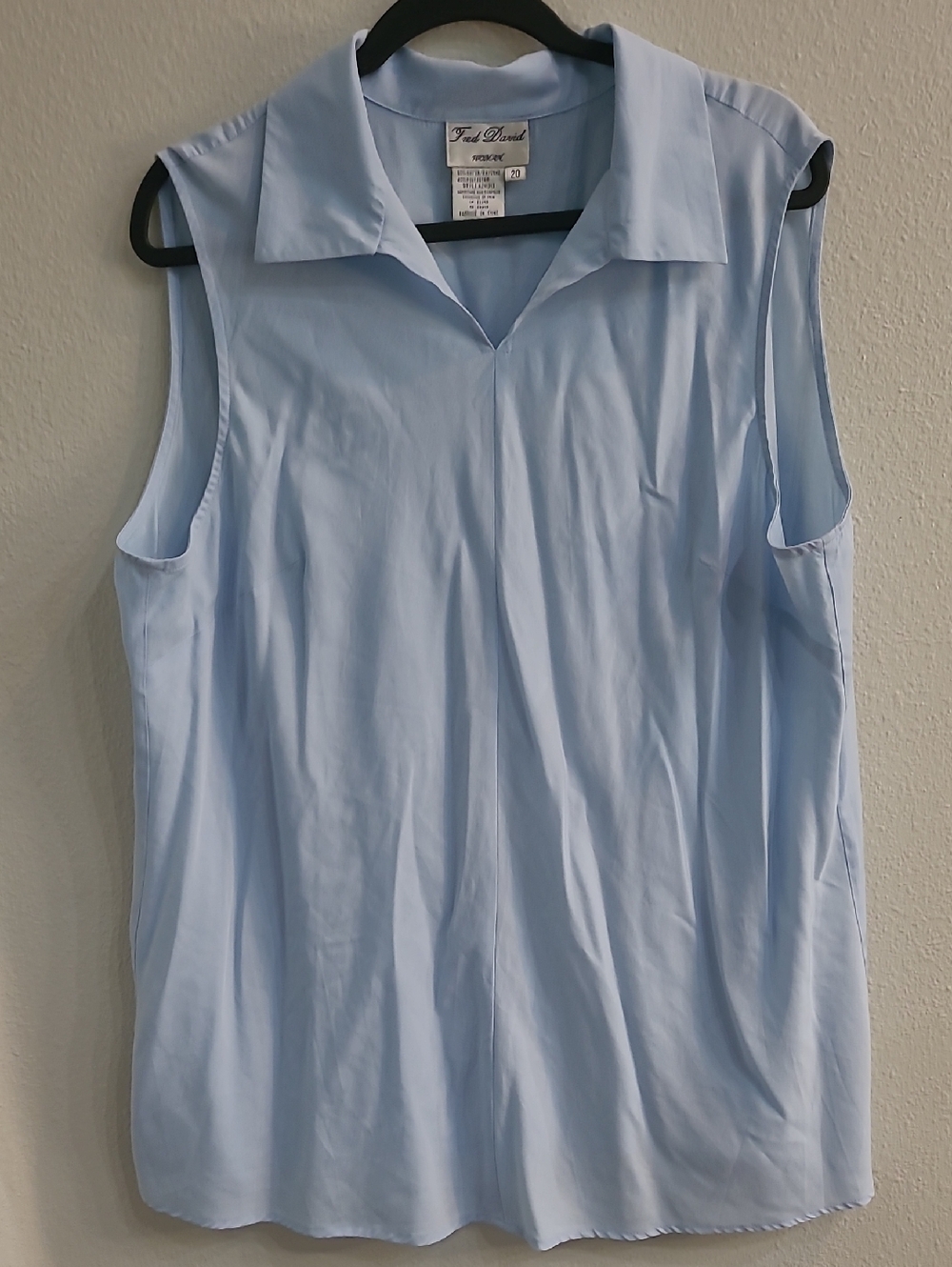 Fred David Light Blue Sleeveless Collared Camisole Vintage Size 20